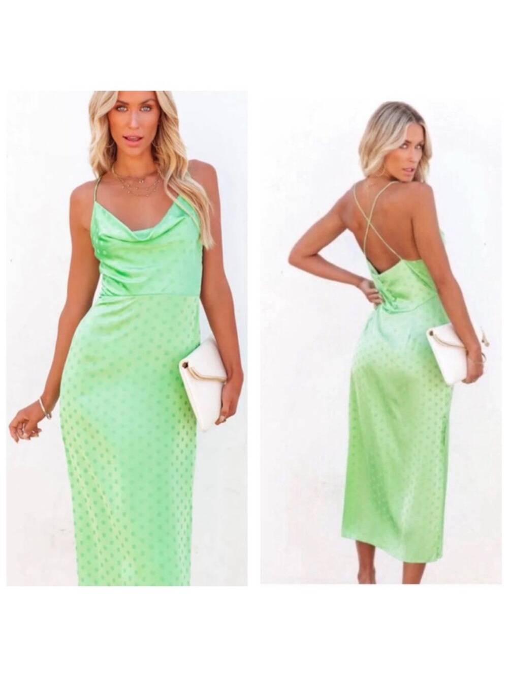 Vici Neon Lime Satin Backless Slip Dress